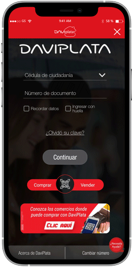 Pantalla del App DaviPlata Perfil Negocio