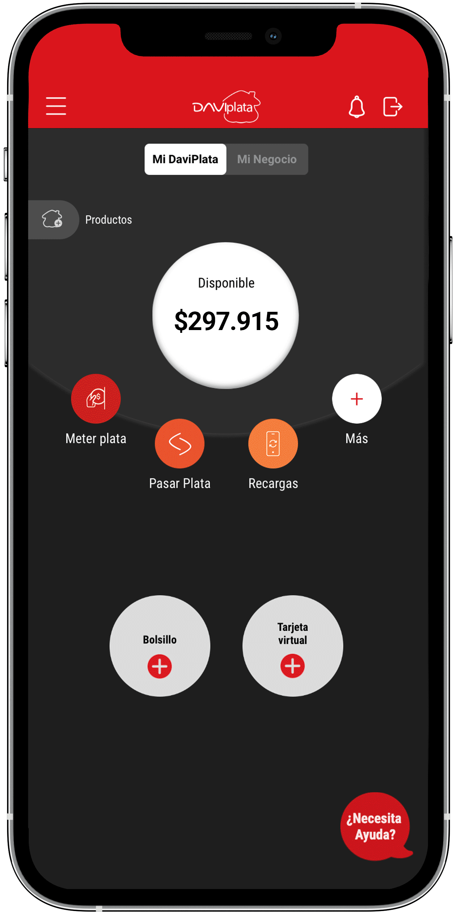 Pantalla del App DaviPlata Perfil Negocio