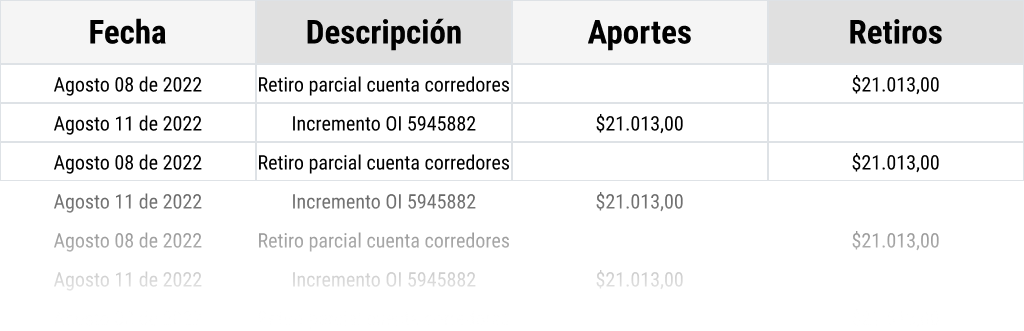 Imagen del resumen de la cuenta