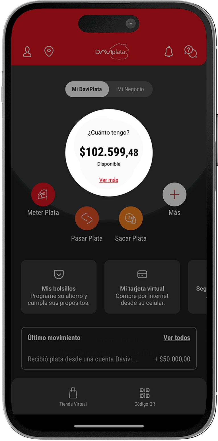 Pantalla del App DaviPlata Perfil Negocio